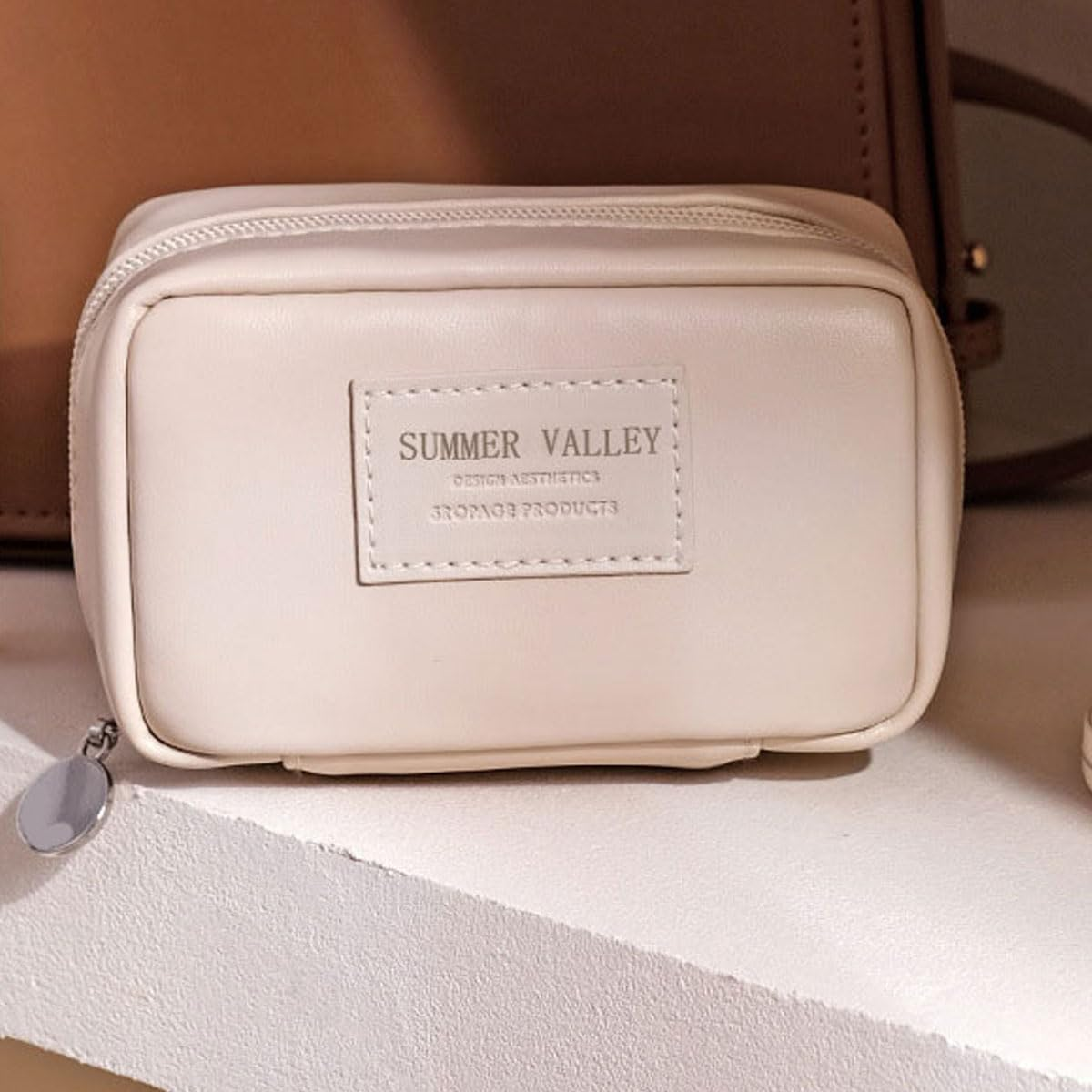 Volcano Structure Design Makeup Bag for Women, Portable Travel Storage, Large Capacity Cosmetic (Silver) - Apricot image number 4