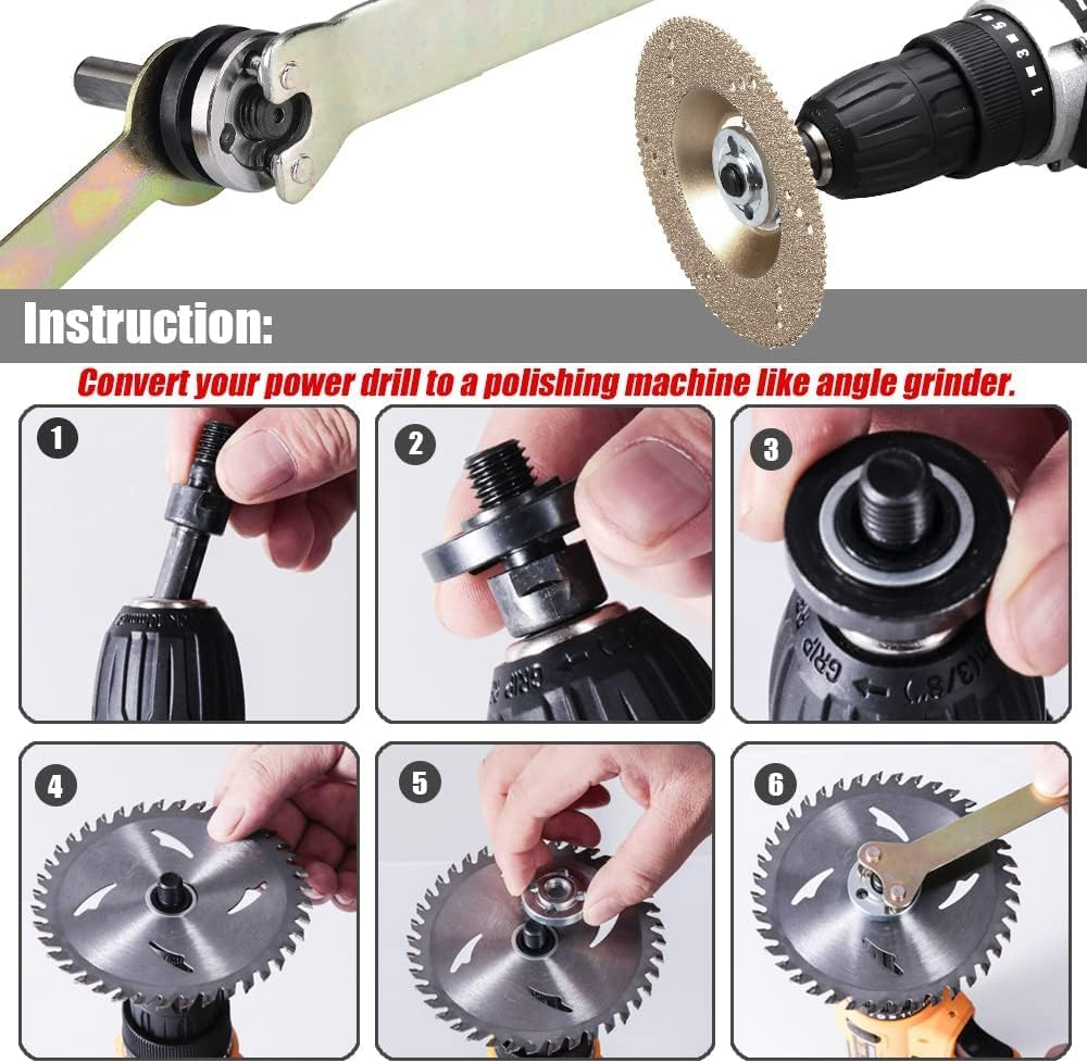 Yakamoz Drill Angle Grinder Adapter with Flange Nut Parts Set, 6Mm and 10Mm Drill Arbor Mandrel Adaptor with 3 Set Replacement Grinder Flange Nuts and Spanner Wrench Conversion Tool image number 6