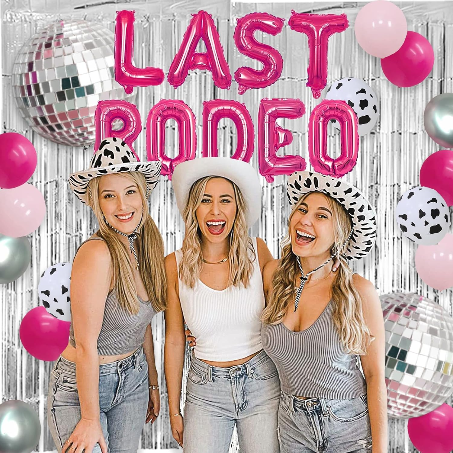Hombae 101 Pcs Last Rodeo Bachelorette Party Decorations, Nashville Cowgirl Western Bachelorette Bridal Shower Fringe Curtain Balloon Garland Lets Go Girl Glitter Banner 4D Disco Ring Pink Silver image number 1