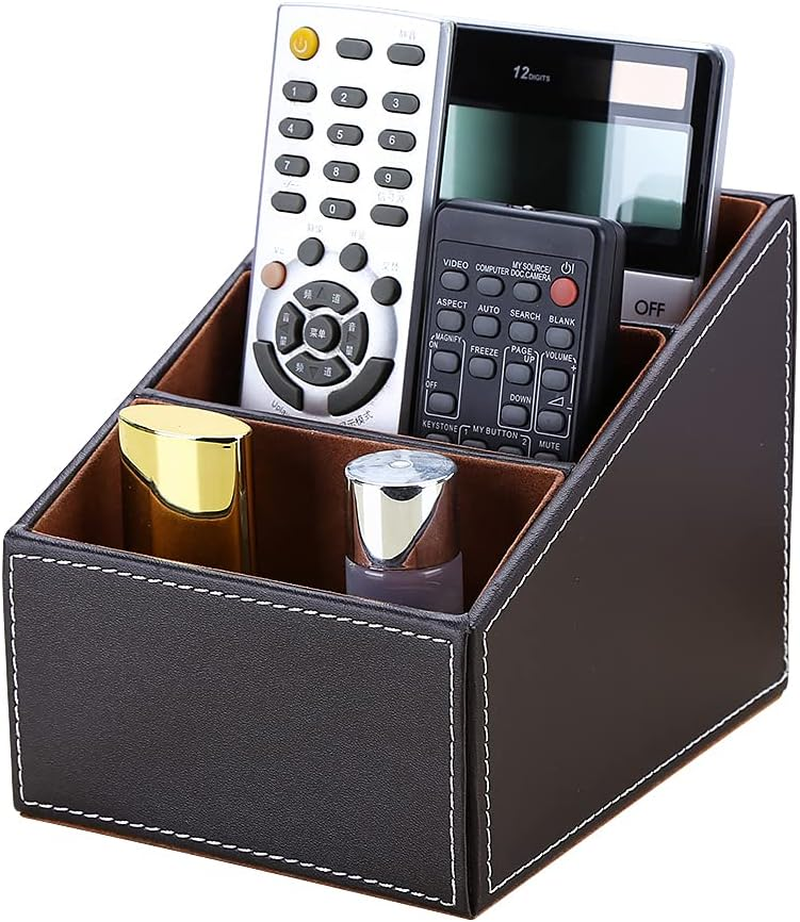 KINGFOM Wooden Struction Leather Multi-Function Desk Stationery Organizer Storage Box Pen/Pencil,Cell Phone, Business Name Cards Remote Control Holder White-Flannel