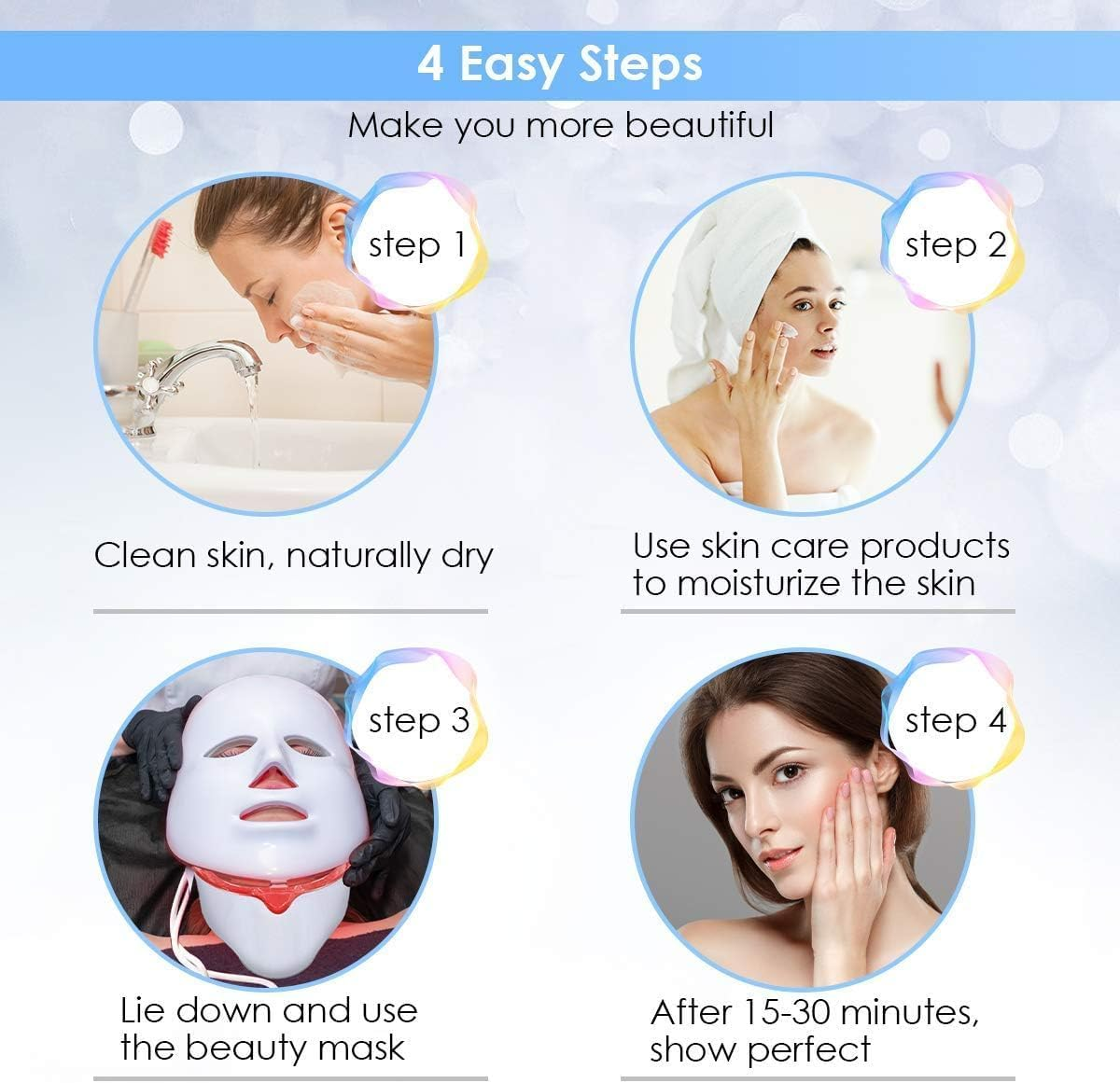 LED Light for Face, 7+1 Color Led Face Mask Light, Maintenance Skin Rejuvenation Facial Skin Care Mask, Home Skin Care Mask for Face and Neck image number 6