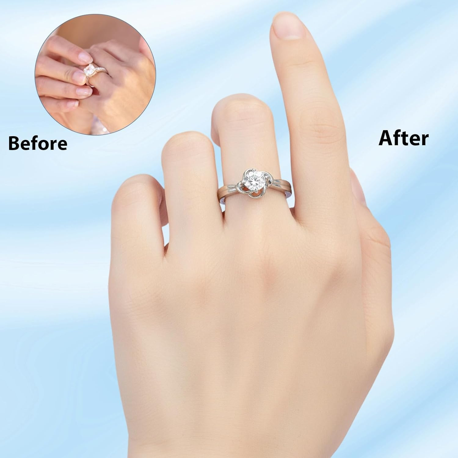 Ring Size Adjuster for Loose Rings, 8 Ring Pads and 12 Transparent Spring Cords in 4 Sizes, Comfortable Fit for Oversized Rings, Skin-Friendly Solution for Sensitive Skin image number 2