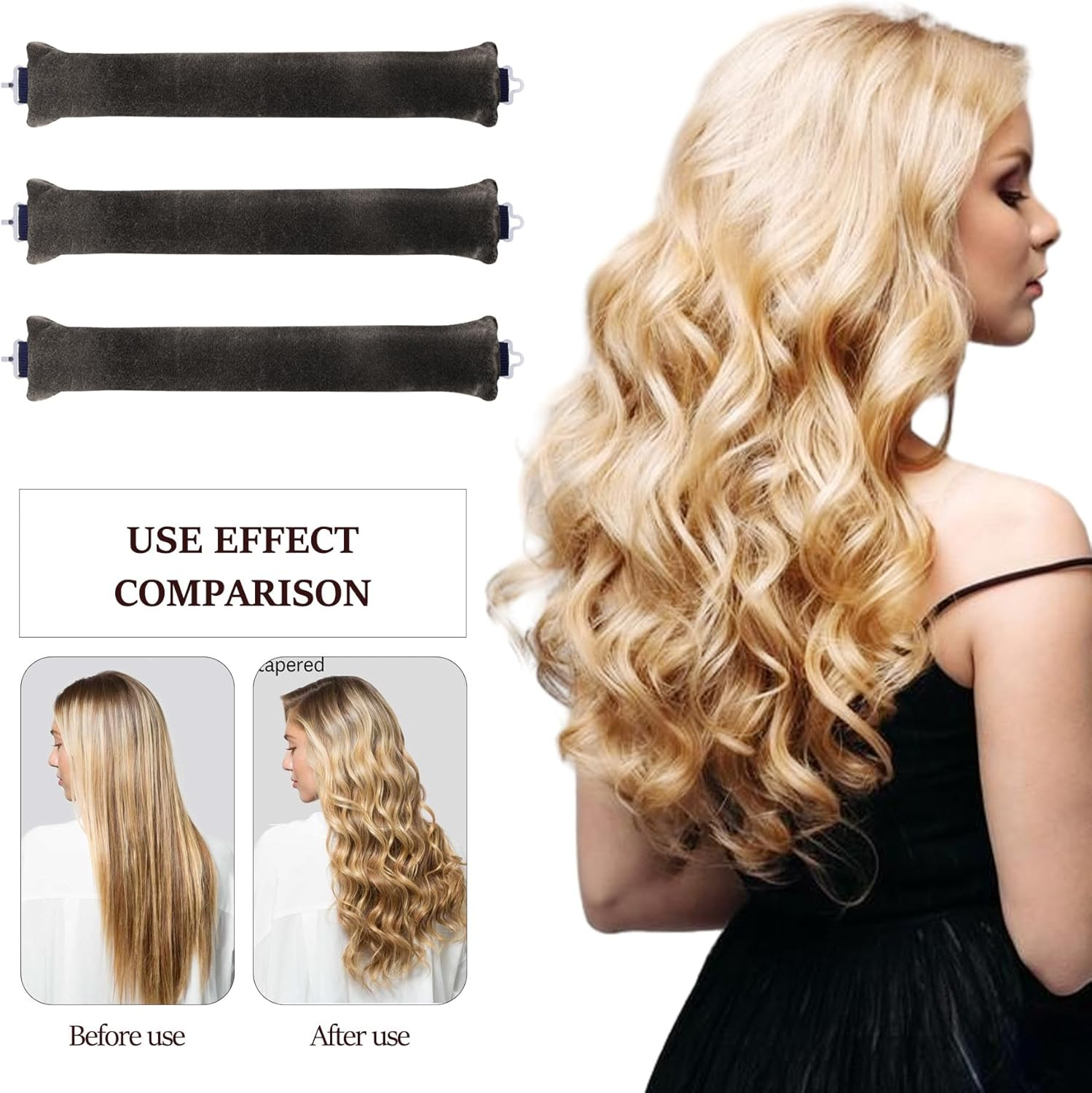 4Pcs Heatless Hair Curler Set with Hook - Flexi Rods for Overnight Curls & Blowout, No Heat Curling Rods for All Hair Types, Soft Headband Hair Rollers for Natural Waves (Brown) image number 4