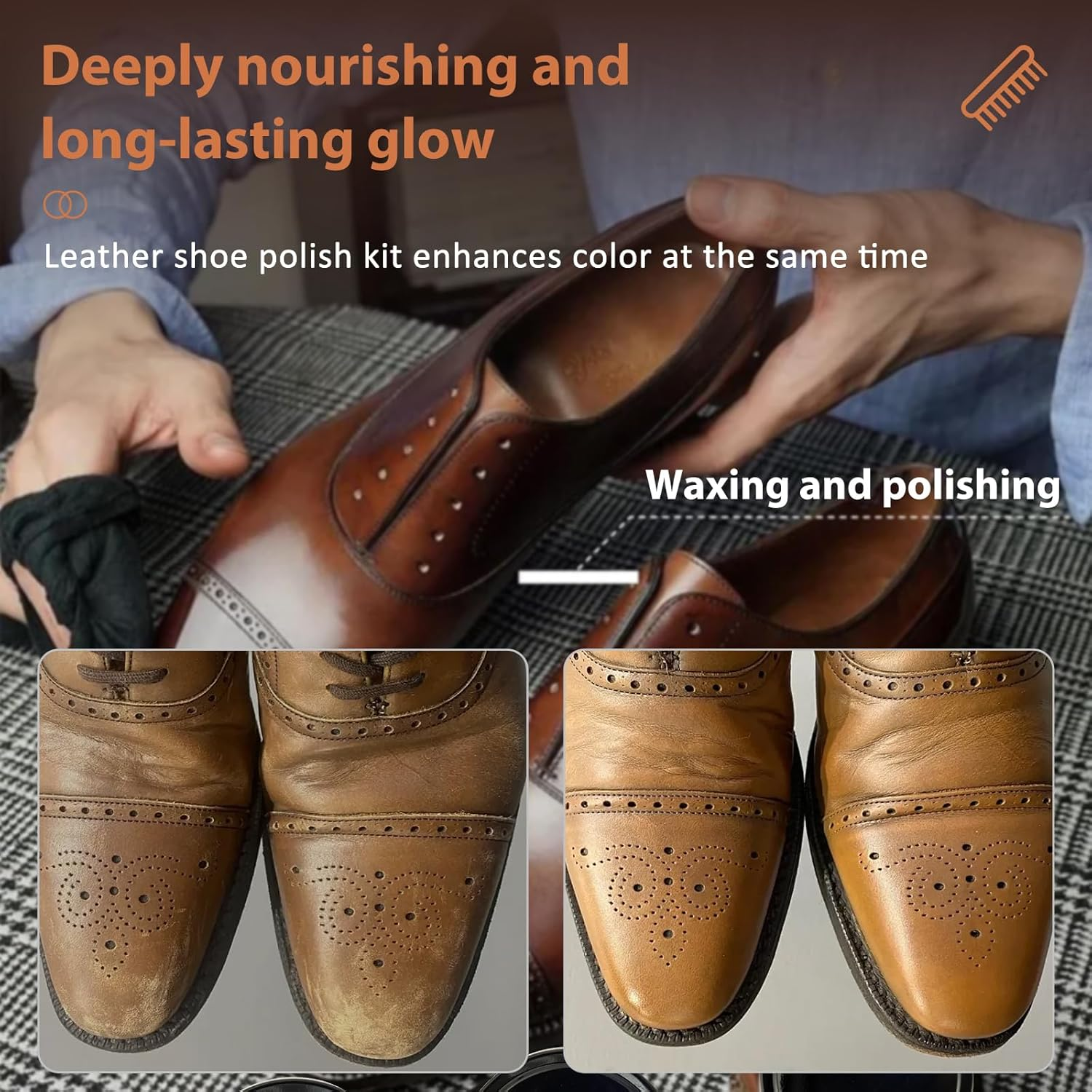 Shoe Polish Kit, 15 Pcs Shoe Polish Caring Horsehair Shoe Polish and Brush Set Portable Leather Shoe Shine Set Leather Boots Cleaning Brush for Sofa Jacket Gloves Handbag image number 2