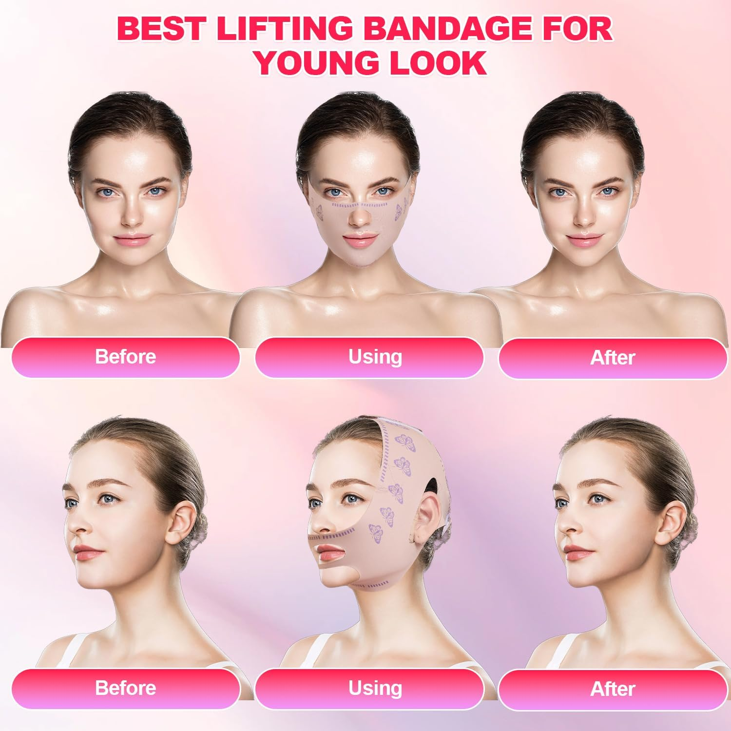 V Line Double Chin Reducer, Face Slimming Strap with Two Wearing Way, Chin up Mask Face Lifting Belt to Remove Double Chin, Reusable V Shaped Lifting Mask Tightening Skin Preventing Sagging for Women image number 1