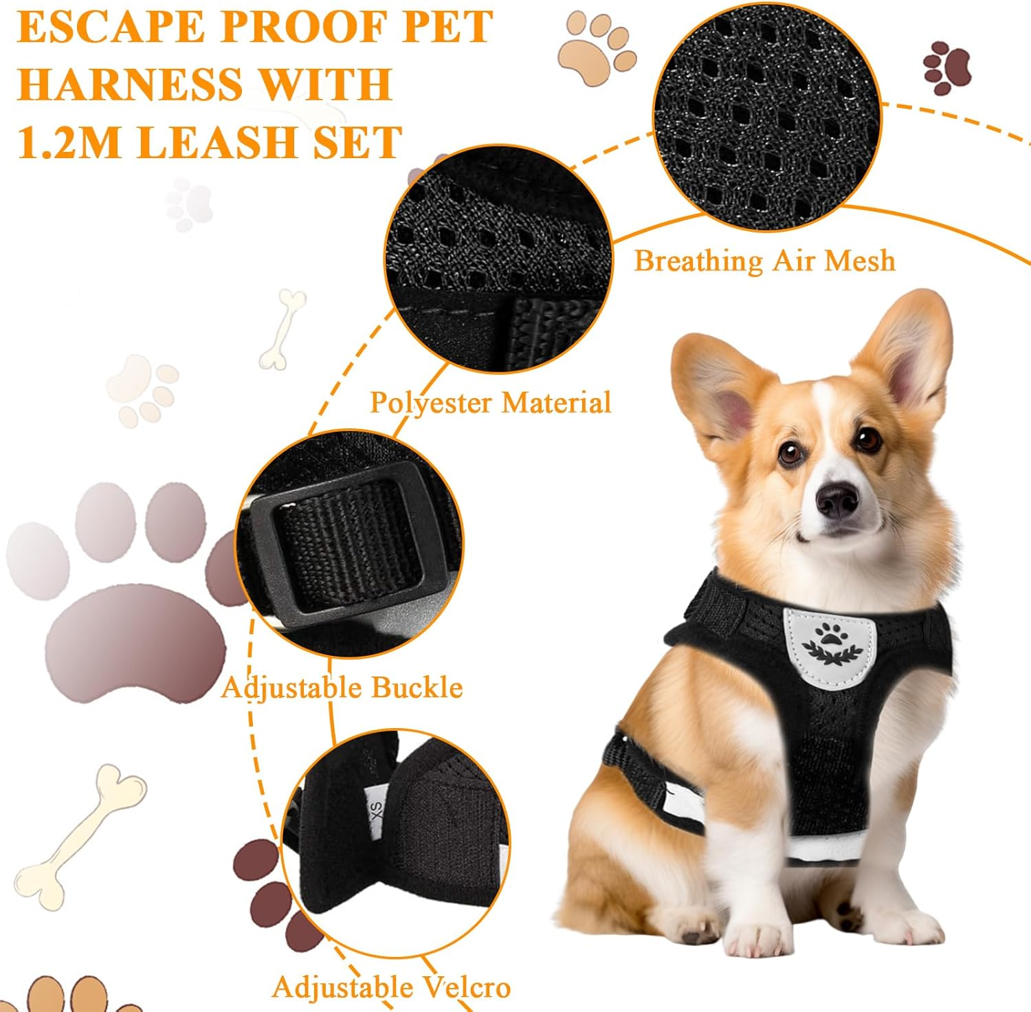 Dokeno Cat Harness with Lead Set, Cat Lead with Harness, Escape Proof for Cats, Soft Mesh Vests, Harnesses with Luminous Strips for Outdoor Training, Walking (XS) image number 3