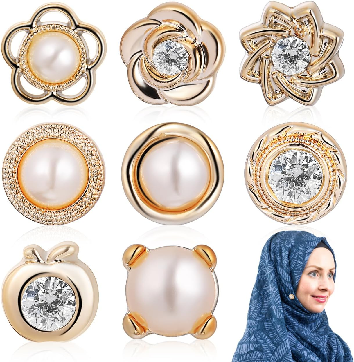 SHINEOFI 8Pcs Magnetic Hijab Pins &ndash; No-Sew Scarf Clips for Hijabs, Veils & Clothes | Stylish, Fabric-Safe & Secure Button Fasteners