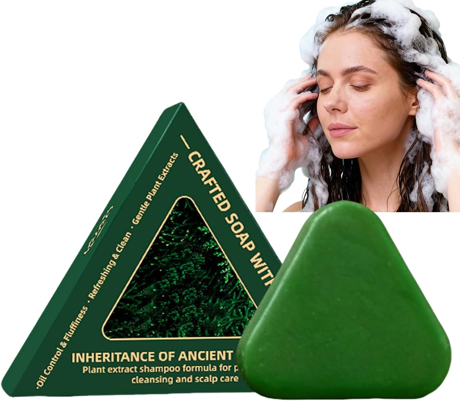 Arborvitae Leaf Solid Shampoo Bar, for Thinning Hair, Increases Volume Hair, Gentle Formulated for All Hair Types, Triangle Green Travel Shampoo and Conditioner (4Pcs)