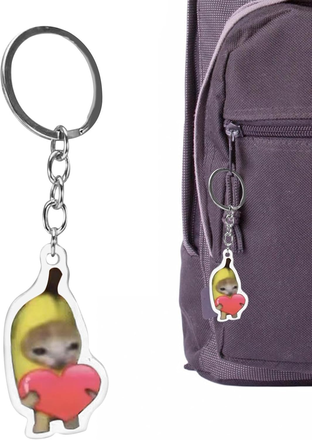 Key Rings,Unisex Fruit Shaped Crying Cat Key Pendant - 2D Banana Cat Chain with Lanyard for Wallet Purse Backpacks Hand Bags, Acrylic Ornaments