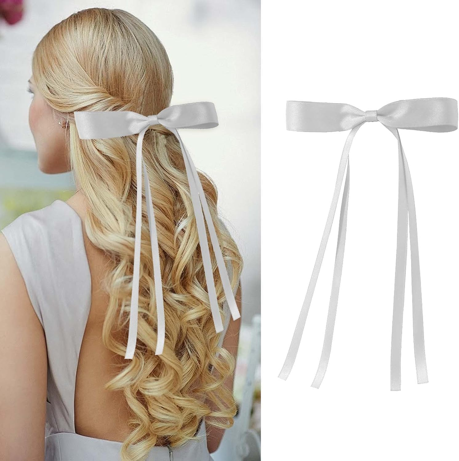 Hair Clips with Tassels Ribbon 4 Pcs Hair Bow Hair Clips Bows Clips for Girls Satin Hair Bows Girls Hair Tie Bow Hair Barrettes for Women Girls Hair Decorative Accessories Hairstyle image number 4