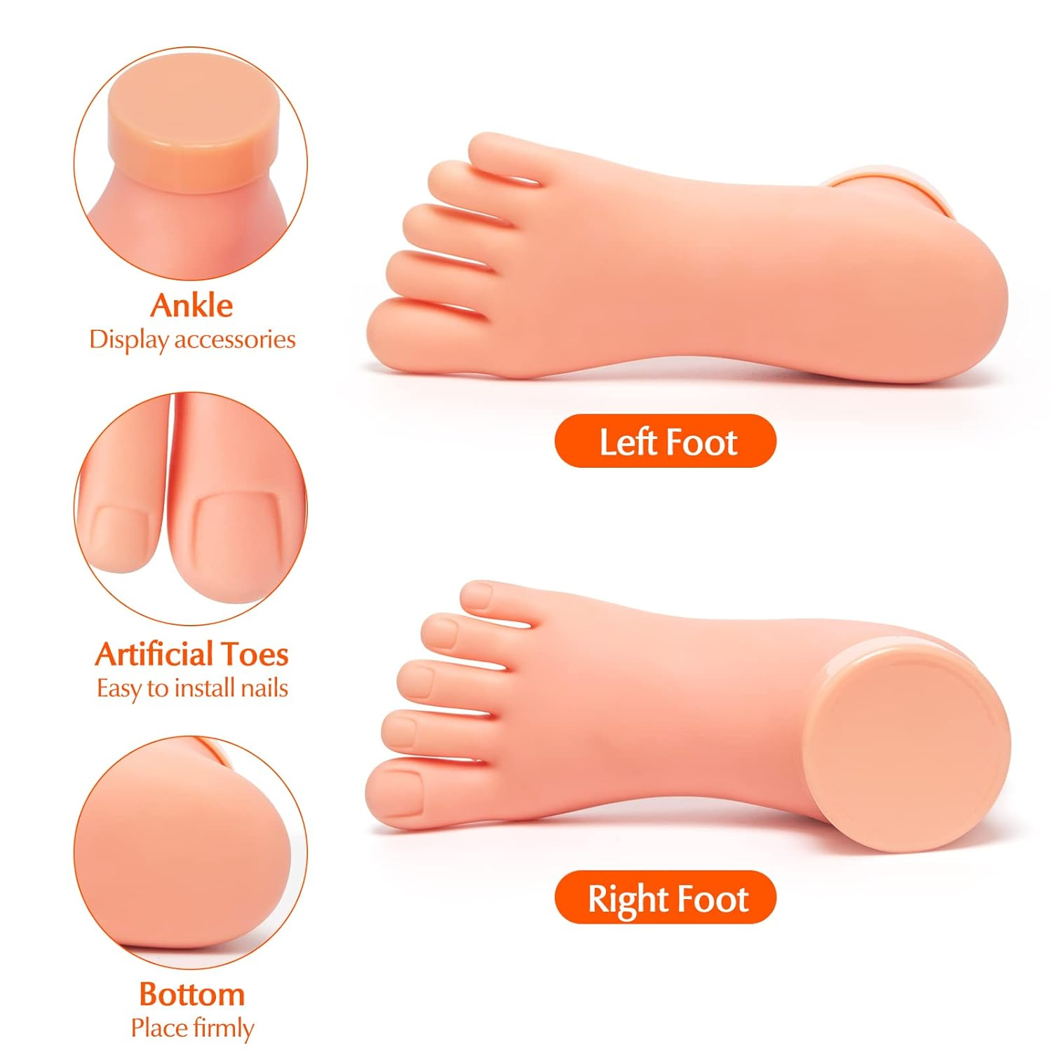Practice Foot Model 1 Pair Flexible Soft Silicone Prosthetic Manicure Tool for Nail Art Training image number 1