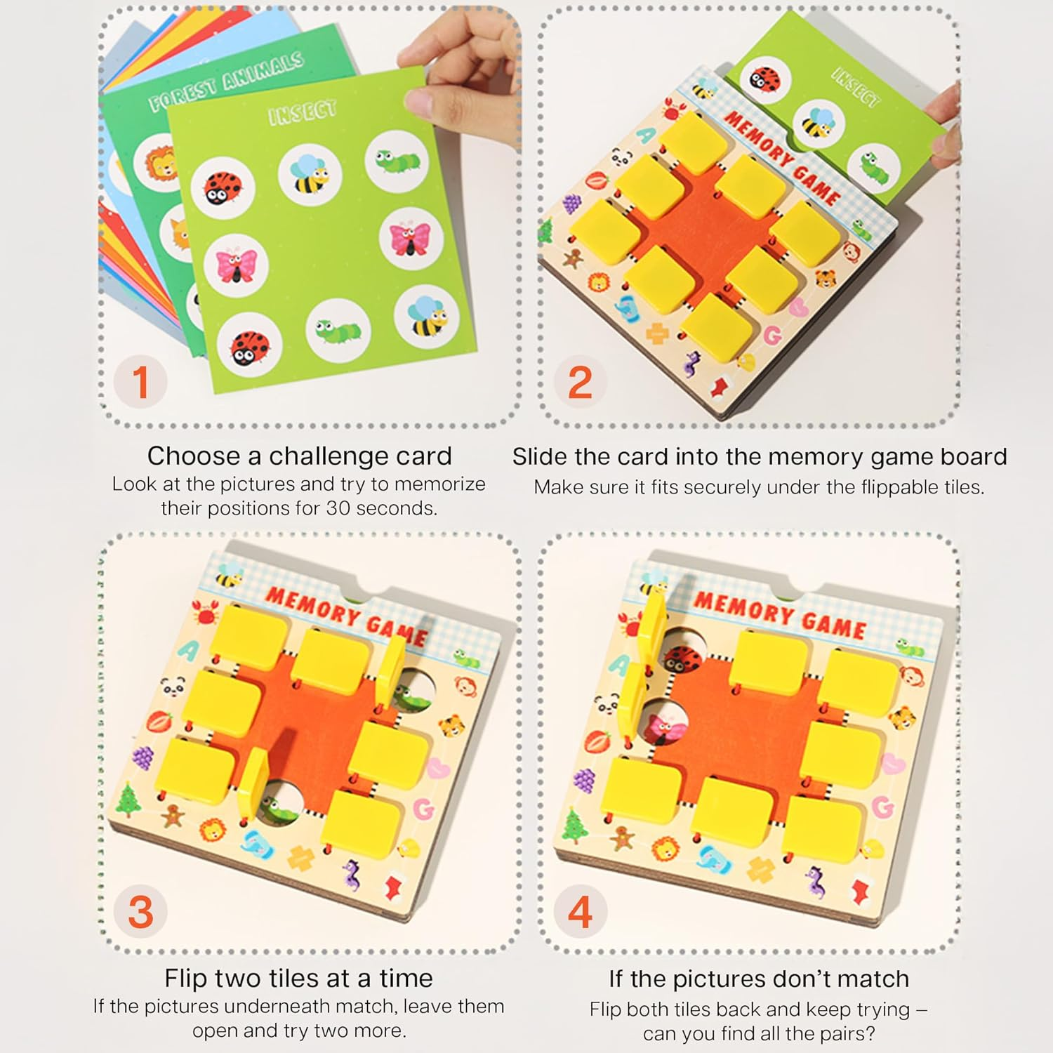 TINYLENS Kids Memory Game, Toddler Travel Toy with 10 Double-Sided Cards, Flip Board for Ages 3-6, Travel Memory Game for Airplane & Road Trip image number 2