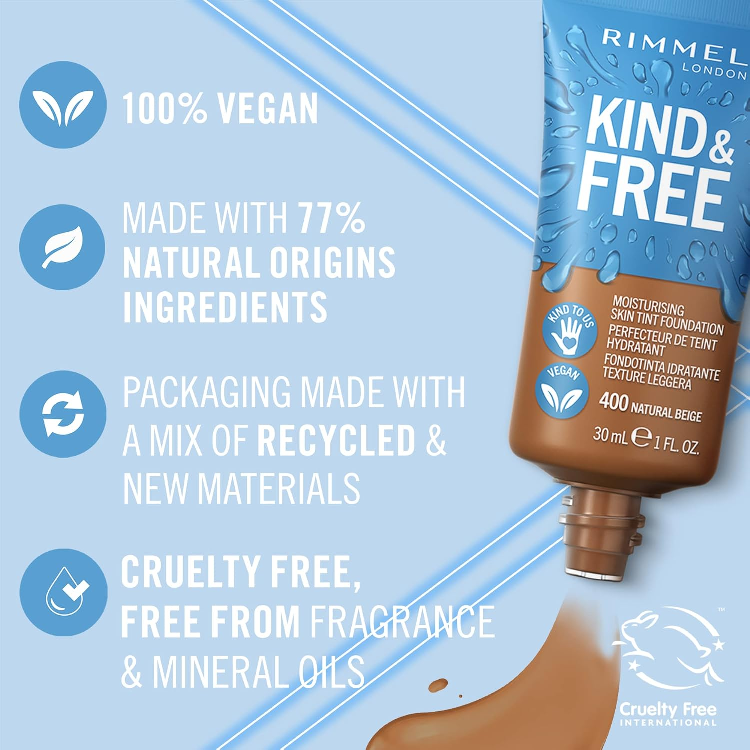 Rimmel London Kind & Free Skin Tint #400 Natural Beige 30Ml (Pack of 2) image number 6