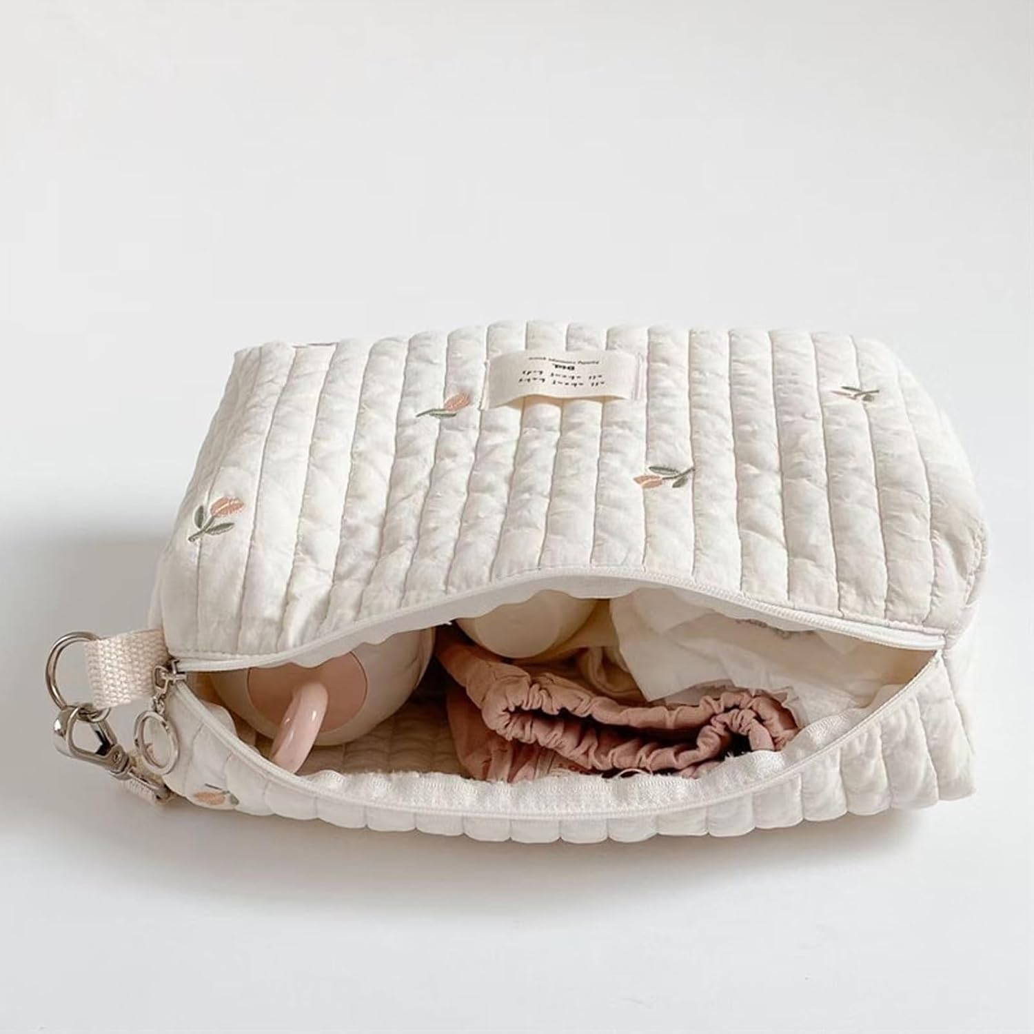 SIGONE Baby Diaper Bag, Cotton Nappy Changing Bag, Cute Organization Bag, Equipped with a Stroller Hook, Olive Print, 25X16X8Cm/9.84X6.30X3.15 In