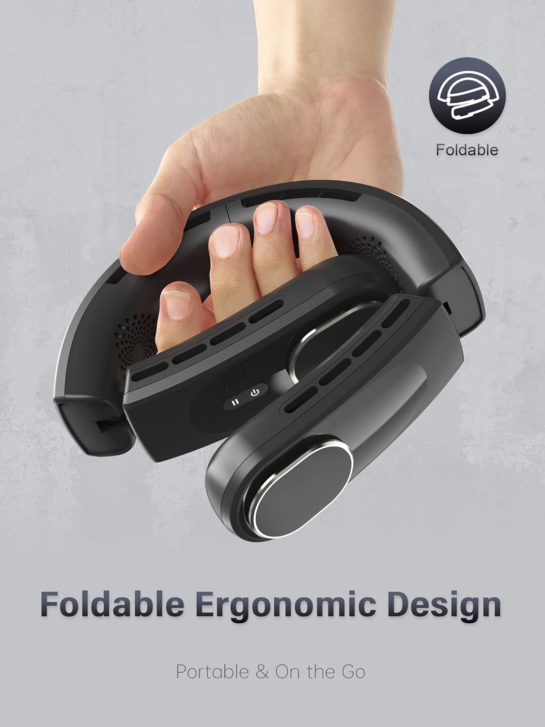 Korbot Modern Black Wearable Neck Fan, 3 Speeds, Foldable, Adjustable Air Vent, Rechargeable USB-C, 5200Mah Battery, Highly Efficient, Low Noise, Ideal for Travel, Kitchen, Indoor Use image number 4