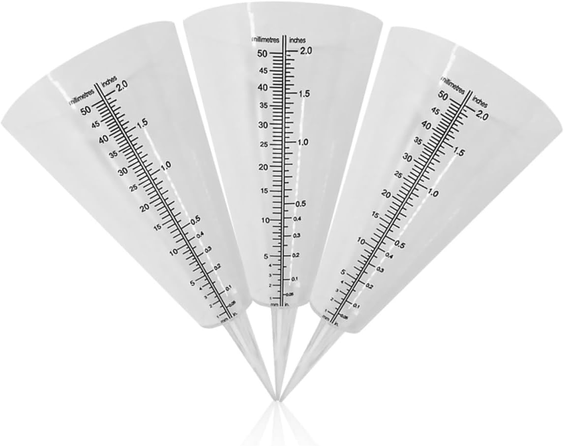 GALPADA 3Pcs Clear Plastic Outdoor Rain Gauge with Ground-Insertion Design Graduated Conical Measuring Cups for Garden Lawn Waterfall Measurement