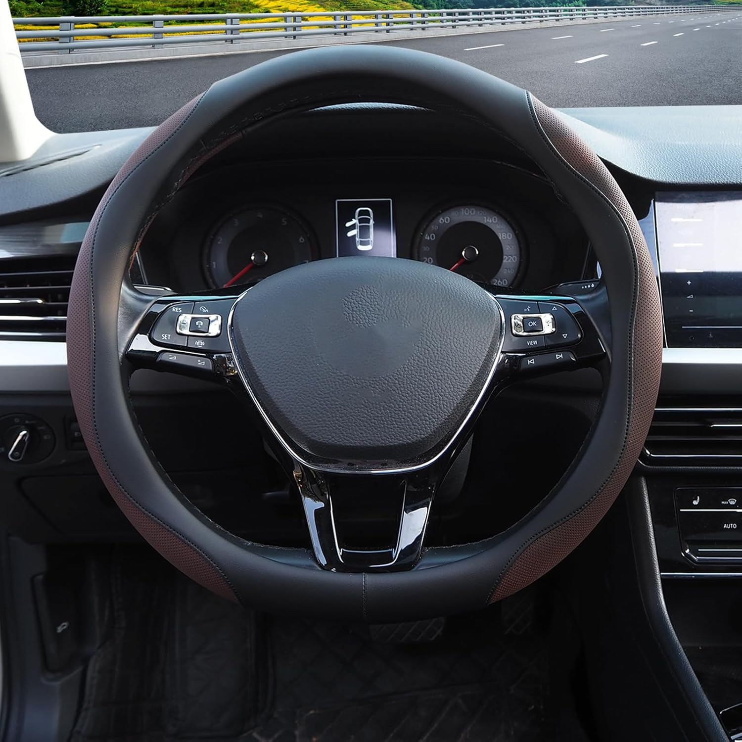 Nappa Leather Car Steering Wheel Cover, anti Slip, Thin, Breathable, Odor-Free, Universal 14.5-15 Inches Fit, Car Steering Wheel Cover Full Surround Aeecssories (Black B-Nappa Leather)