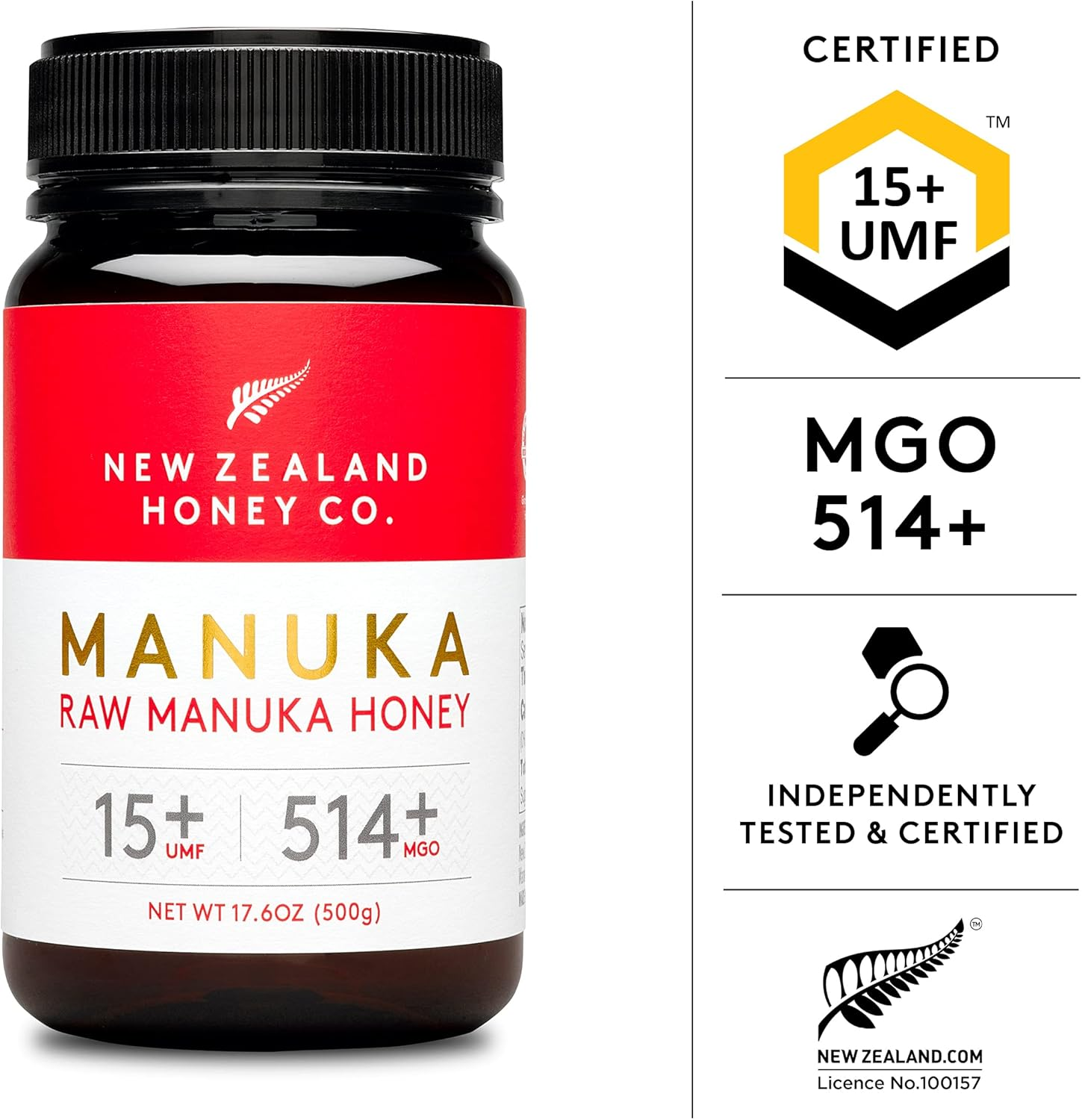 New Zealand Honey Co. Raw Manuka Honey UMF 15+ | MGO 514+ (500G) image number 1