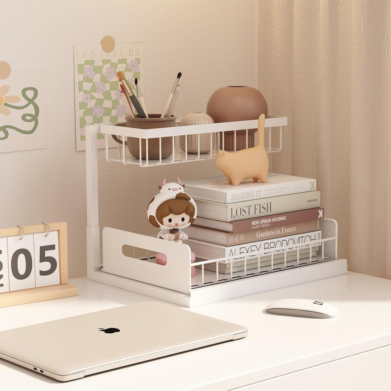 Bukfen under Sink Organizer, Pull Out Cabinet Organizer 2-Tier Slide Out Sliding Shelf under Cabinet Storage Multi-Use for under Kitchen Bathroom Sink Organizers and Storage,White,1 Pack