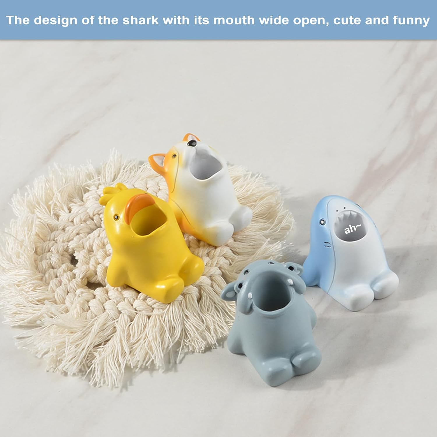 Cute Pen Pencil Holder,Kawaii Resin Animals Organizer,Creative Shark with Wide Mouth Pencil Holder,Cartoon Toothbrush Holder,Mini Storage Decorations for Office Desk Dressing Table(Shark)