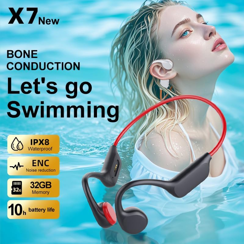 Bone Conduction Swimming Headphones,Ipx8 Sports Earphones,With MP3 Mode 32GB Memory up to 8 Hours Playtime Bluetooth 5.4 Ear Buds Secure Fit for Running and Fitness image number 1