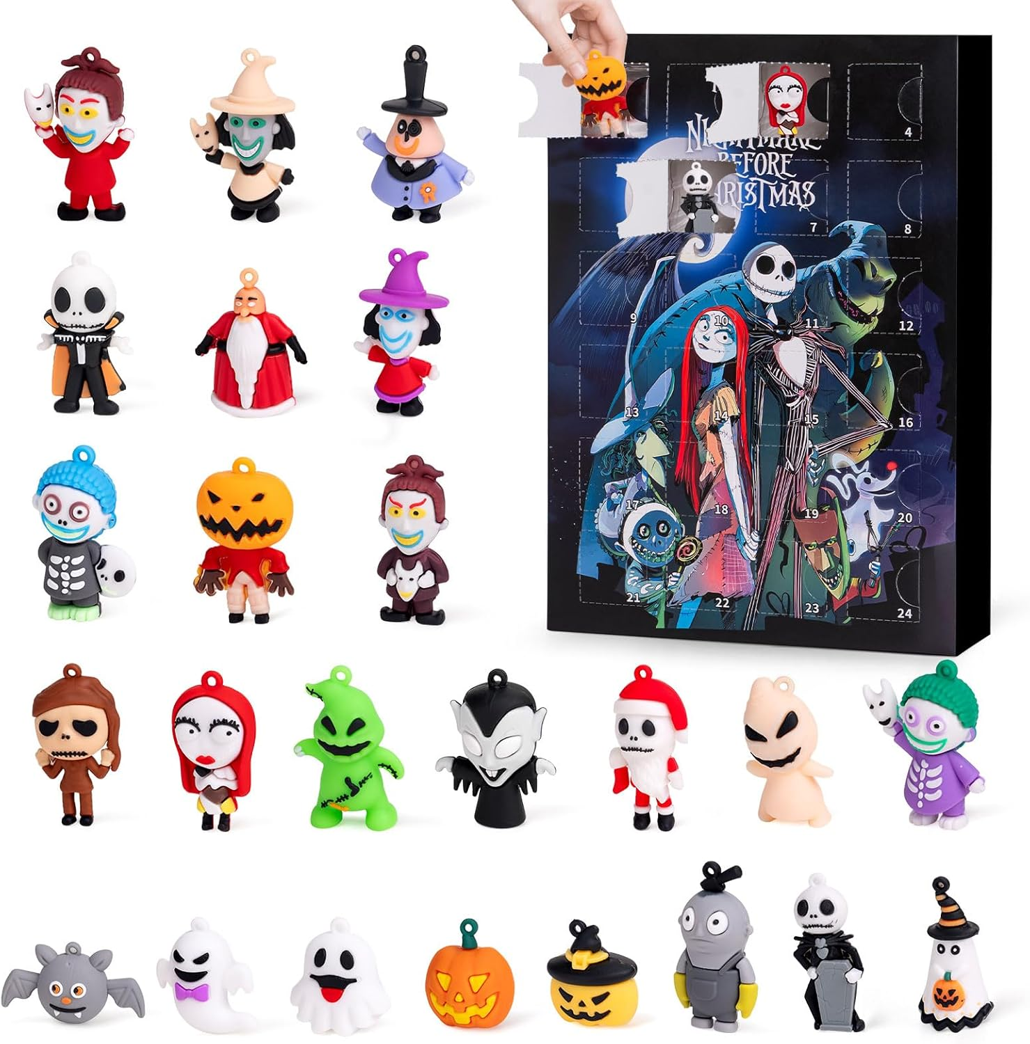 Halloween Advent Calendar 2025,Nightmare Be Christmas Calendars,Halloween Countdown Calendar Ornaments Gifts with 24 Pcs Collectible Doll Figures Toys for Kids and Adults