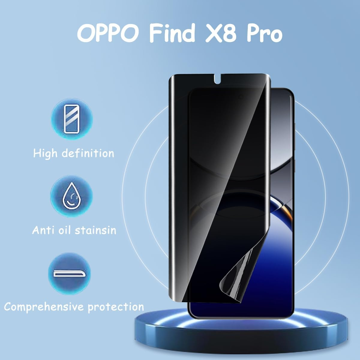 Yonntmmi TPU Screen Protector for OPPO Find X8 Pro Privacy Screen, 1 Piece Anti-Spy Privacy Protect Screen Protector with 2 Pieces Camera Protection, Anti-Spy TPU Film for Tempered Glass for OPPO Find image number 5