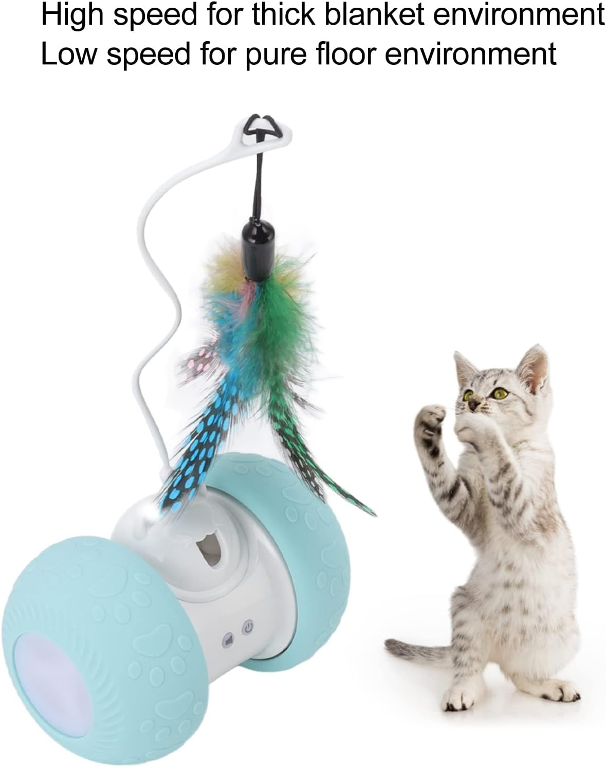 Interactive Cat Toys, Electric Squeaky Rolling Ball USB Rechargeable Smart Automatic Kitten Toys with LED Lighting, Automatic Moving Cat Ball Toys with Feathers for Indoor Cats image number 3