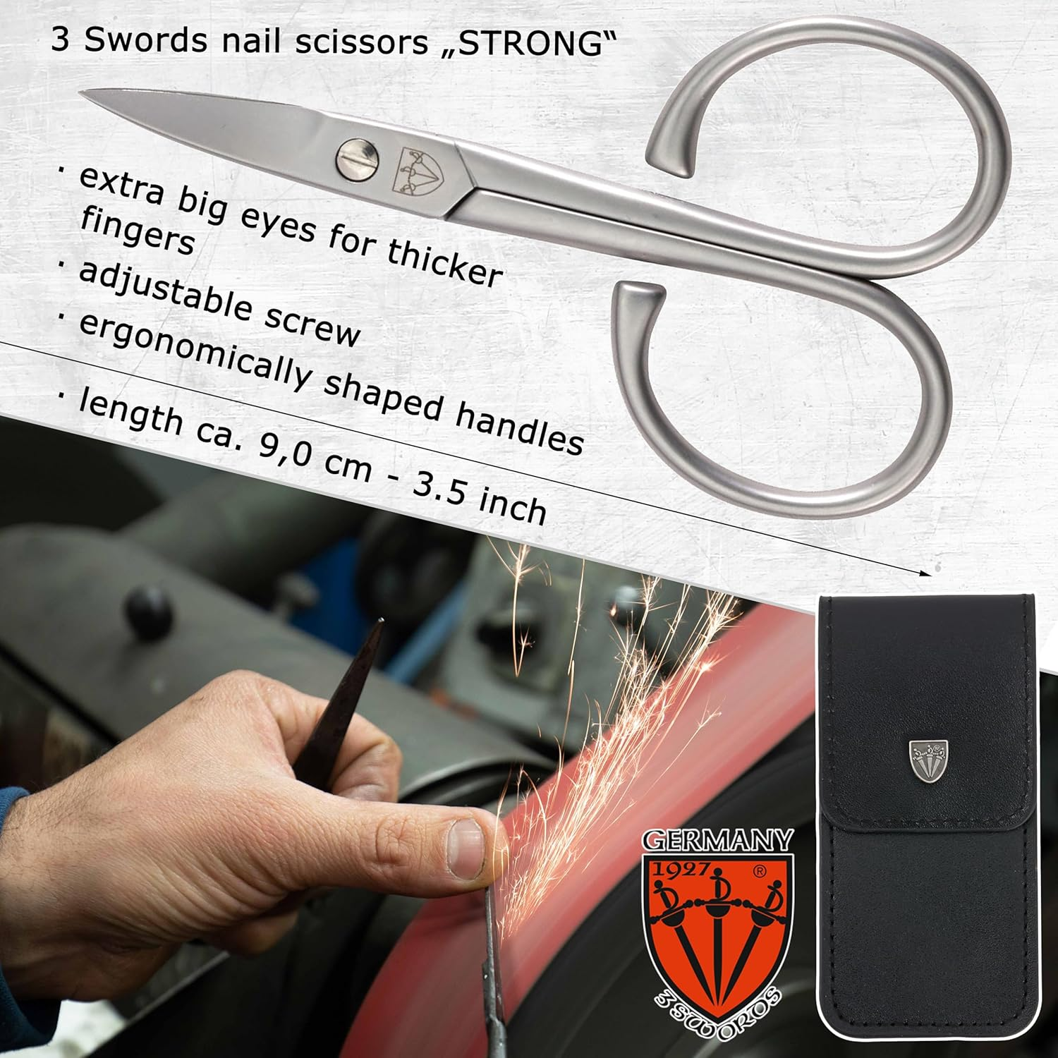 3 Swords Germany - Brand Quality STAINLESS STEEL INOX CURVED NAIL SCISSORS with Case Manicure Pedicure Grooming for Professional Finger & Toe Nail Care by 3 Swords, Made in Solingen Germany (7384) image number 4