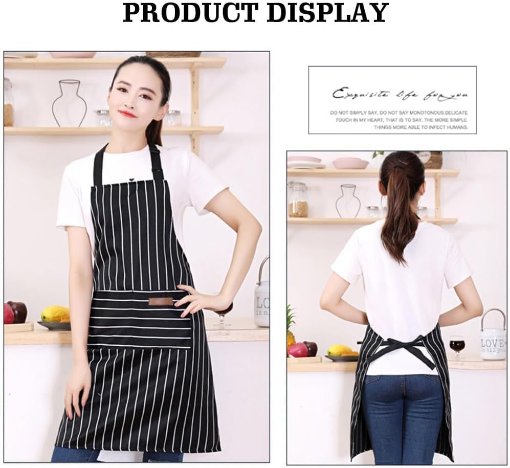 2 Pack Kitchen Cooking Aprons, Adjustable Bib Soft Chef Apron with 2 Pockets for Men Women image number 6