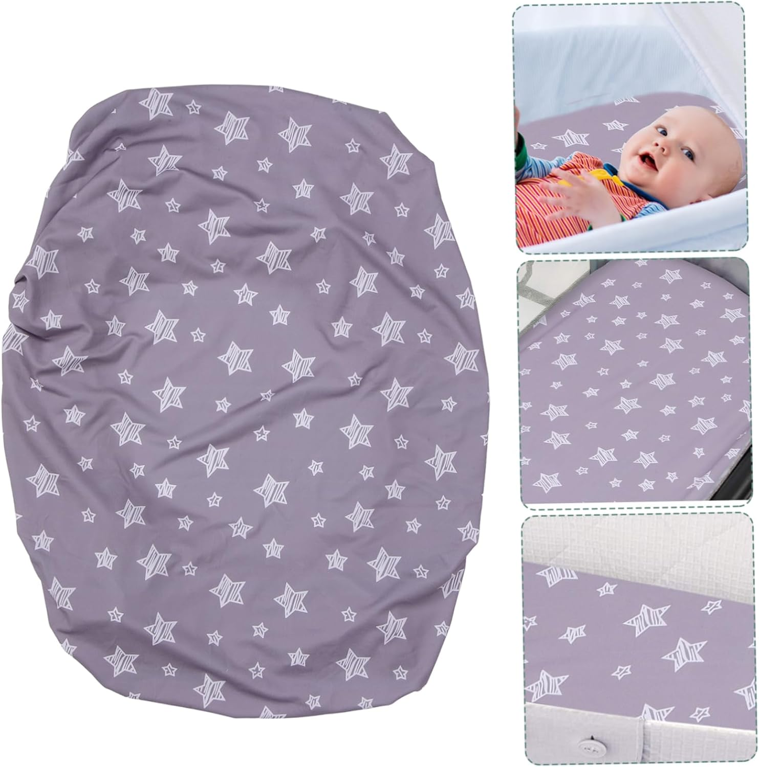 Reusable Changing Pad Cover for Soft Diaper Change Table Fits Standard Changing Pads and Cradle Mattresses Breathable and Comfortable Design Grey Stars Pattern image number 5