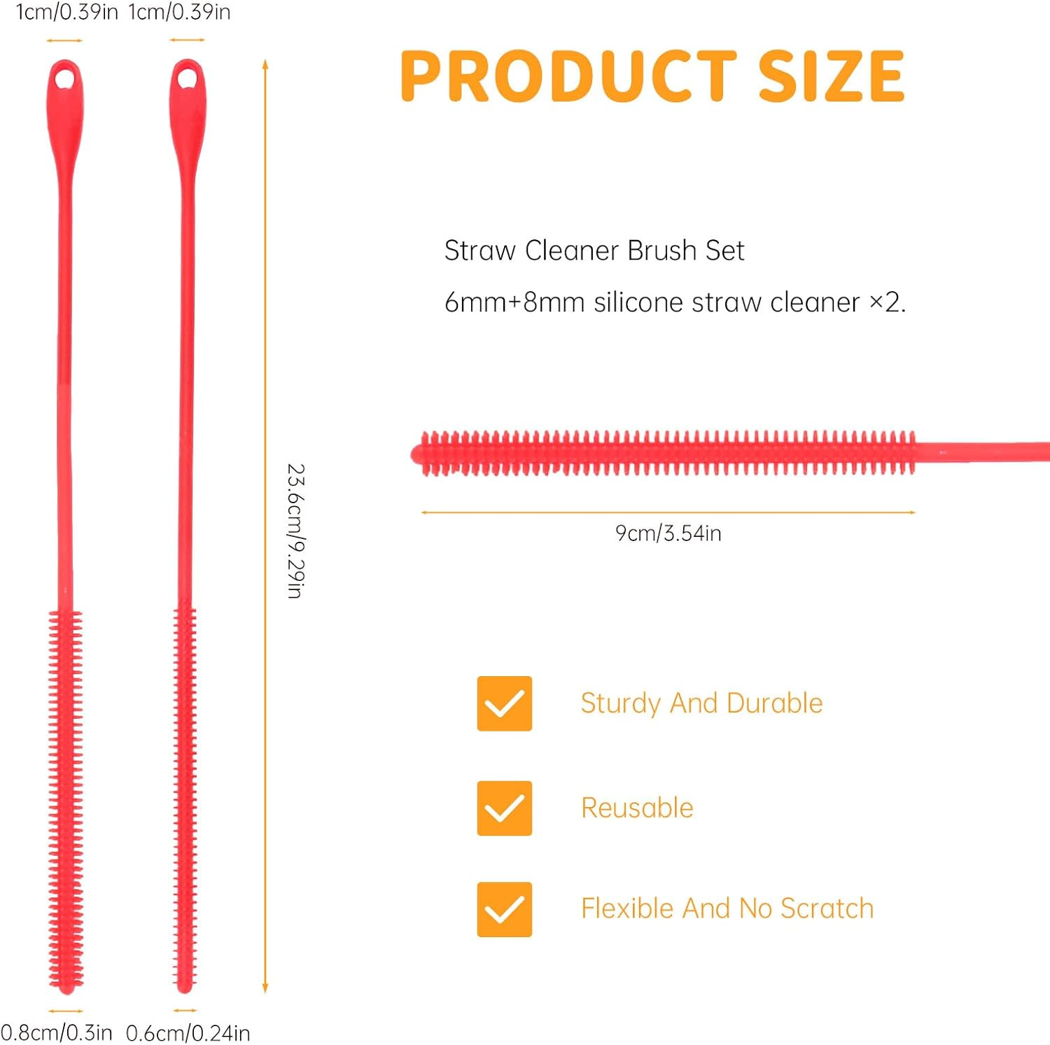 4Pcs Silicone Straw Cleaner Brush Extra Long, Water Bottle Cleaner Brush for Washing Narrow Neck Containers, Reusable Straw Brushes for Cleaning Straws (4Pcs) image number 2