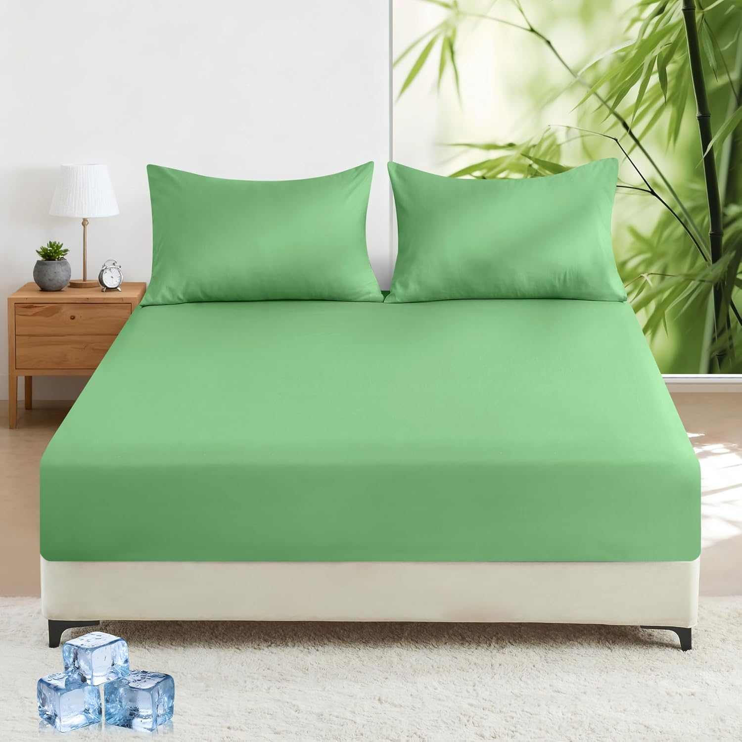 LINENOVA Bamboo Cooling Fitted Sheet Queen (1 Piece)- 2000TC Ultra Soft & Breathable, Ideal for Hot Sleepers, 40Cm Deep Pocket, All-Season Comfort - White