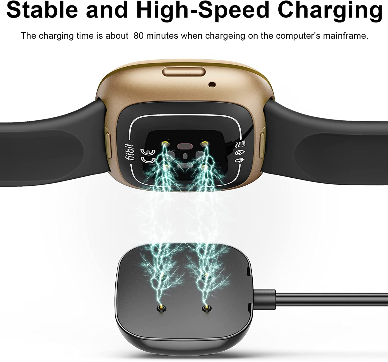 [2 Pack 1M+50CM] Magnetic Charger for Fitbit Versa 4 Chargers&Fitbit Versa 3 Chargers&Fitbit Sense 2 Chargers&Fitbit Sense Chargers, Replacement USB Charging Cable Dock for Fitbit Versa 4/3/Sense/2 image number 1