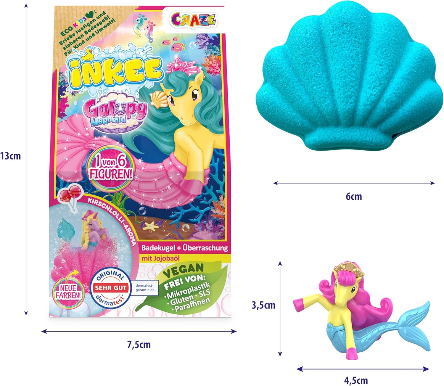 INKEE Galupy Mermaid Bath Bomb with Surprise, Children'S Bath Bomb in Shell Shape with Mermaid Figures and Cotton Candy Aroma Pack of 5 image number 3