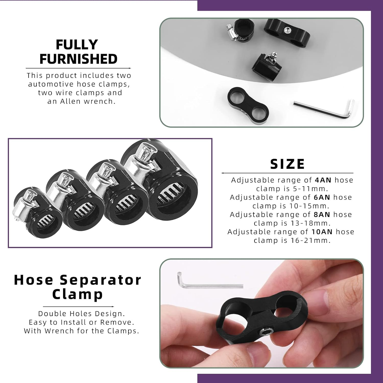 Swpeet 5Pcs 10AN Rubber Hose Connector with Pipe Clamps and Hose Separator Clamp Assortment Kit, Including Wrench and Hose Finisher with Screw Band Clamp Fuel Line Hose Fitting Adapter for 5/8 Hose image number 2