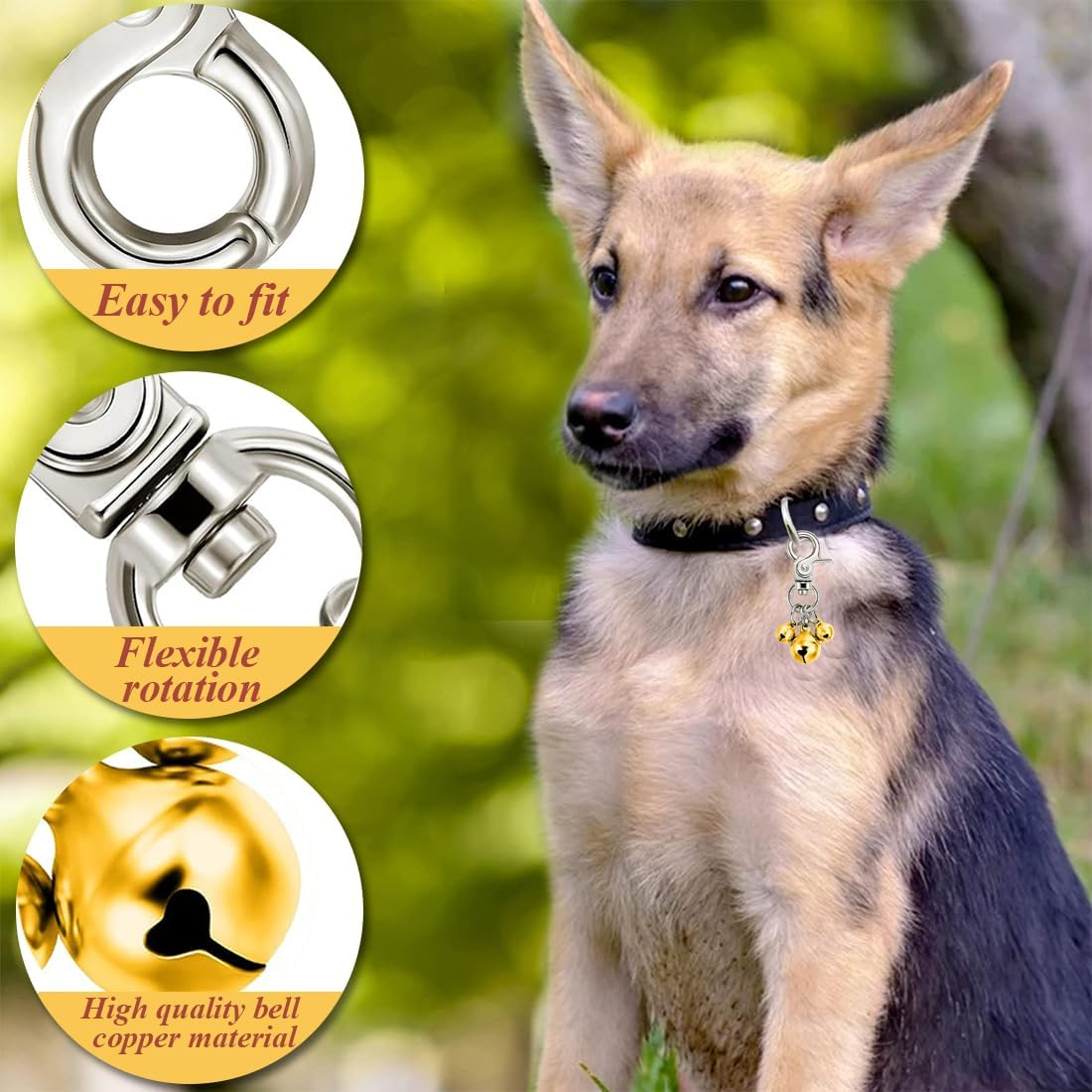 WJRQD Pet Bell Set for Collars/Keyrings - Loud, Colourful & Stylish! Triple Your Dog'S Charm with These 6 Bells in Green, Red, Blue, Purple, Silver & Gold., Metal image number 1