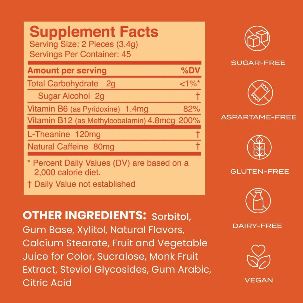 Neurogum Energy Caffeine Gum (90 Pieces) - Sugar Free with L-Theanine + Natural Caffeine + Vitamin B12 & B6 - - Keto & Vegan, Cinnamon Flavor image number 5