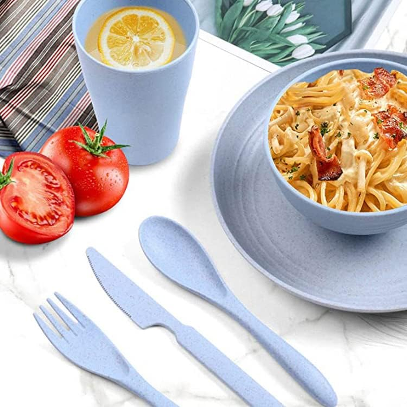 28 Pieces Bowl Set Tablewares, Wheat Straw Plates,Lightweight Degradable Dinner Plates Set,Bowls, Cups, Tablewares Set, Dishwasher Safe Dinnerware Set, Unbreakable Salad Plates