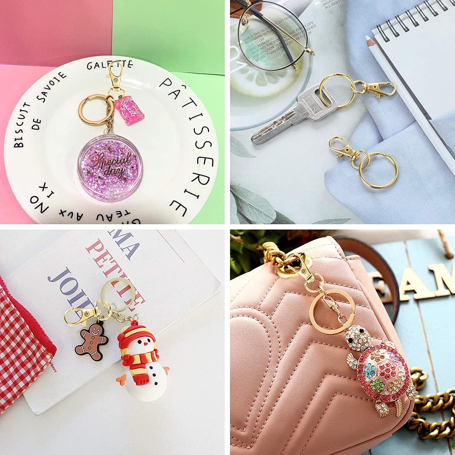 AUGSUN Swivel Clasps Lanyard Snap Hooks with Key Rings, Key Chain Clip Hooks Lobster Claw Clasps for Keychains Jewelry DIY Crafts (Gold) - 3.1Cmsilver image number 5