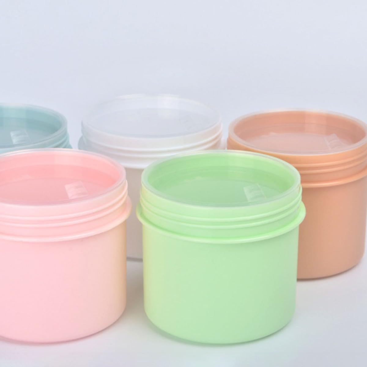 VOSAREA 5Pcs 150G Frosted Plastic Cosmetic Jars Set with Lids, Small Travel Containers for Creams, Makeup Samples, Face Mask Powder Storage, Multi-Color Refillable Skincare Jars For image number 4