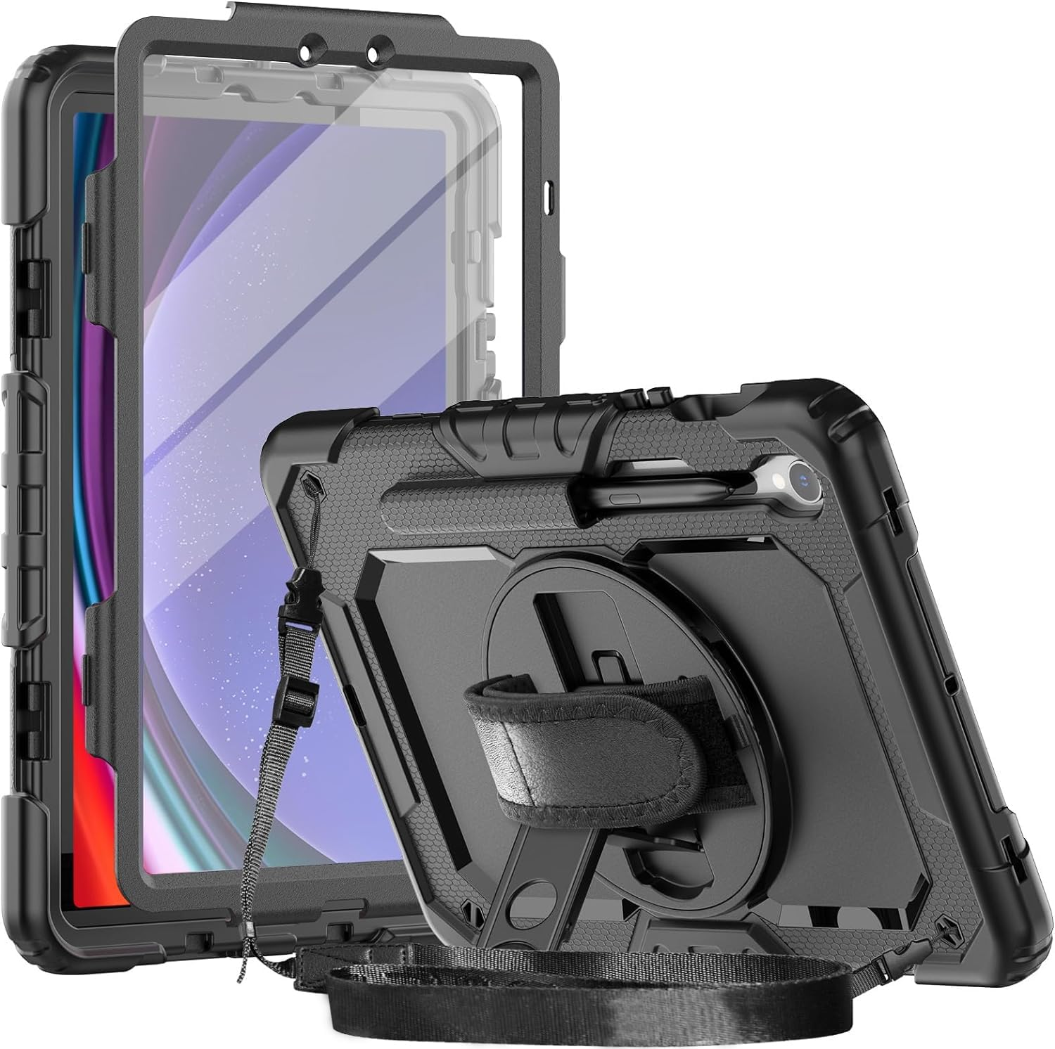 Herize Case for Samsung Galaxy Tab A9+ 11 Inch with Screen Protector | Tab A9 plus SM-X210/X215/X216 Cover for Kids | Shockproof Rugged Protective Case W/Stand Hand Strap Shoulder Strap Rosered