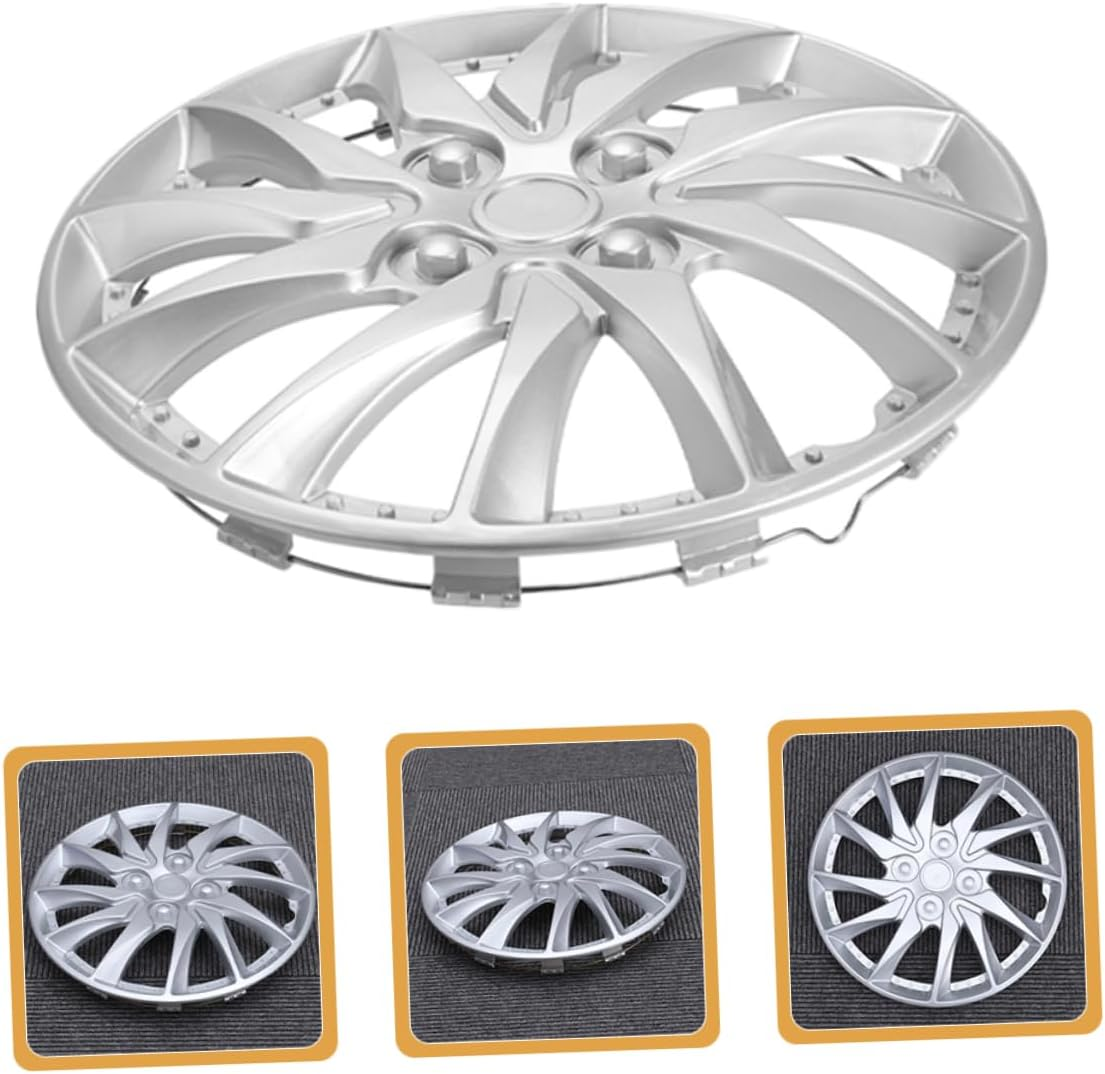 PRETYZOOM 2Pcs 14 Inch Silver Decorative Wheel Hub Caps Cover Set for Car Wheels Automotive Rim Accessories Replacement image number 1