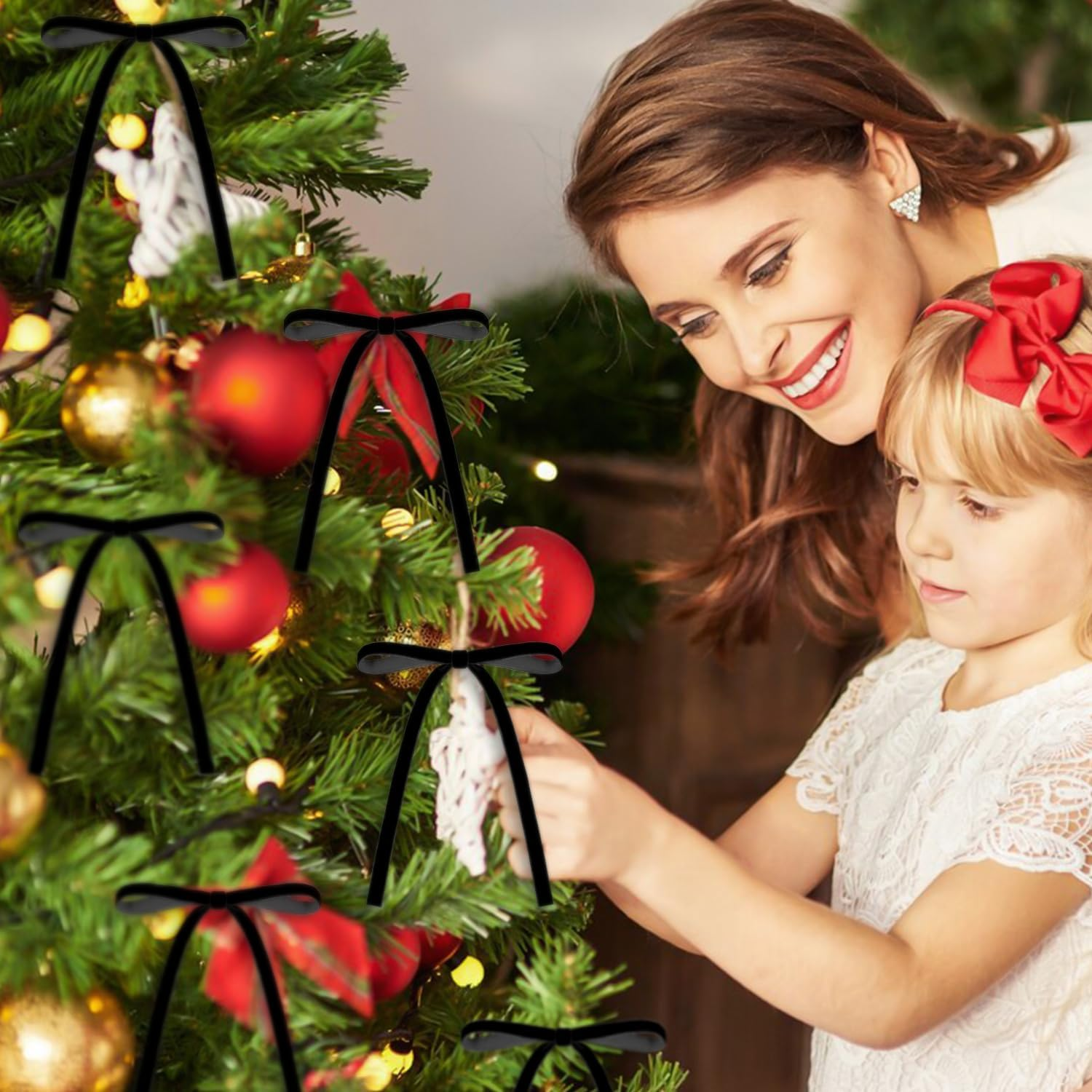 24 Velvet Christmas Bows, 5 X 7 Inch Rustic Vintage Gift Bows for Christmas Tree, Wreath, Garland (Black) image number 4