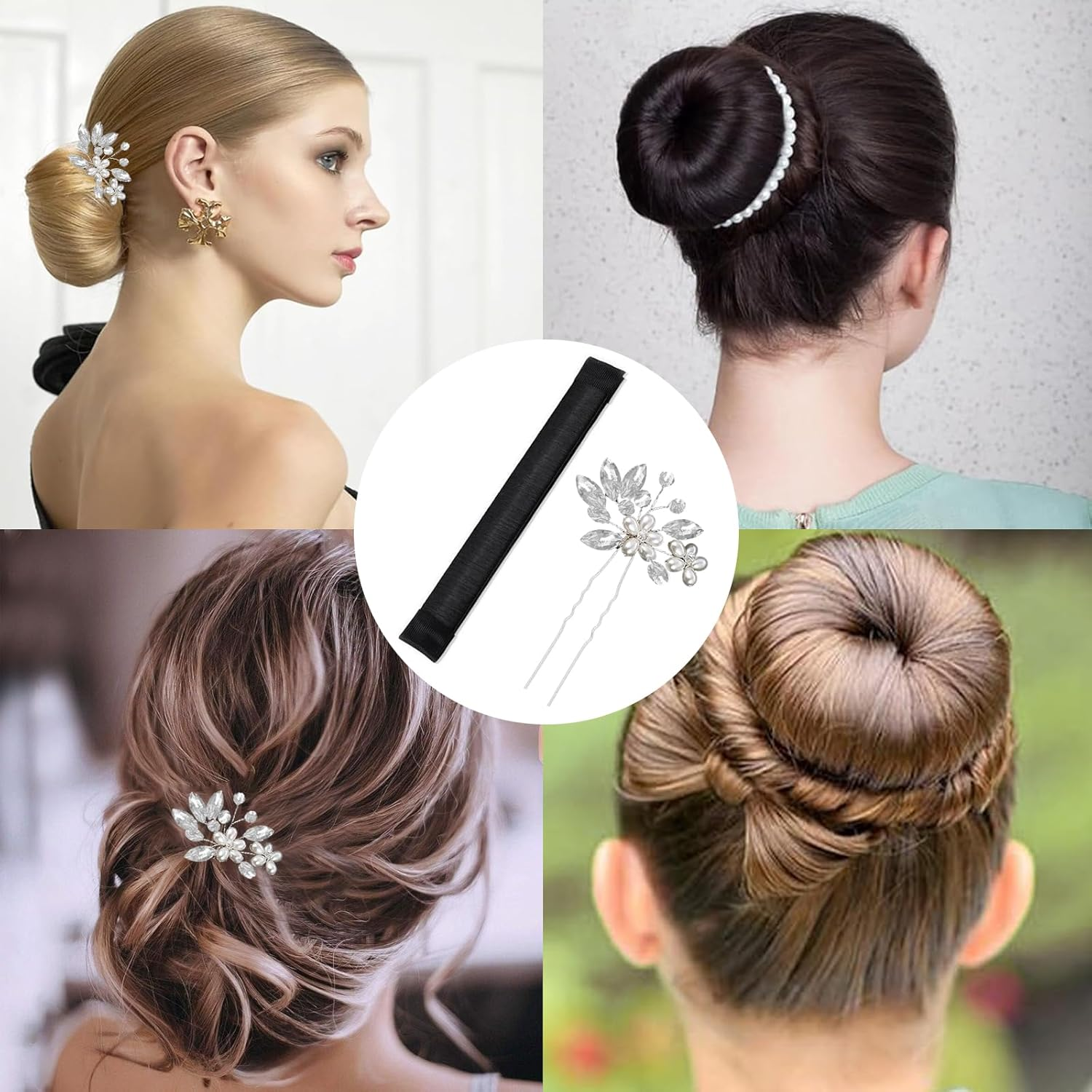 RTRTGS Magic Hair Bun Maker French Twist Comes with a Silver Simple Bridal Crystal Wedding Hair Pins, Hair Bun Maker Magic Hairstyle Aid Bun Band for Women Children Bun Hair Accessories image number 5