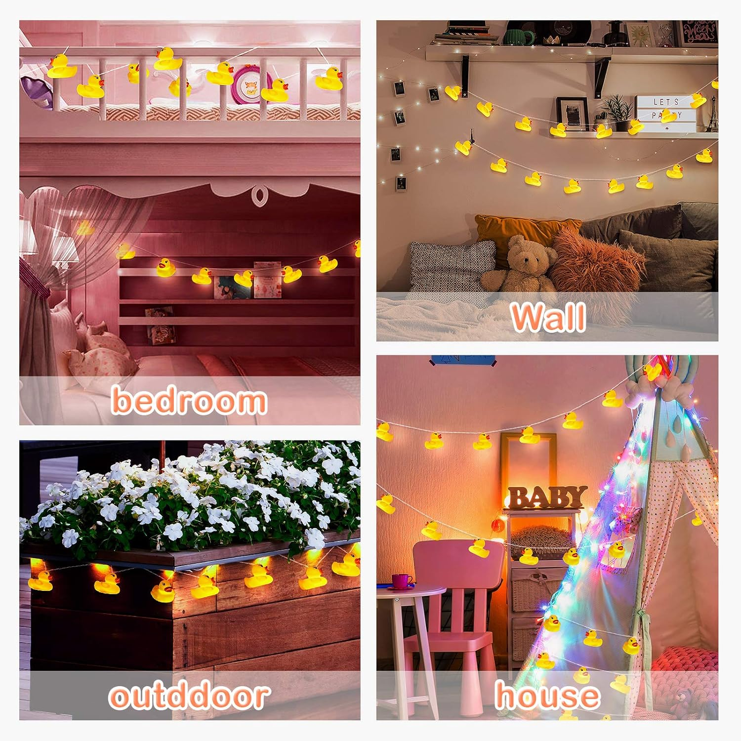 10 LED Children'S Room LED String Lights for Holiday Wall Window Tree Decorative Party Yard Garden Kids Bedroom Living Dorm Uses Squeeze Sound Squeaky - Duck image number 3