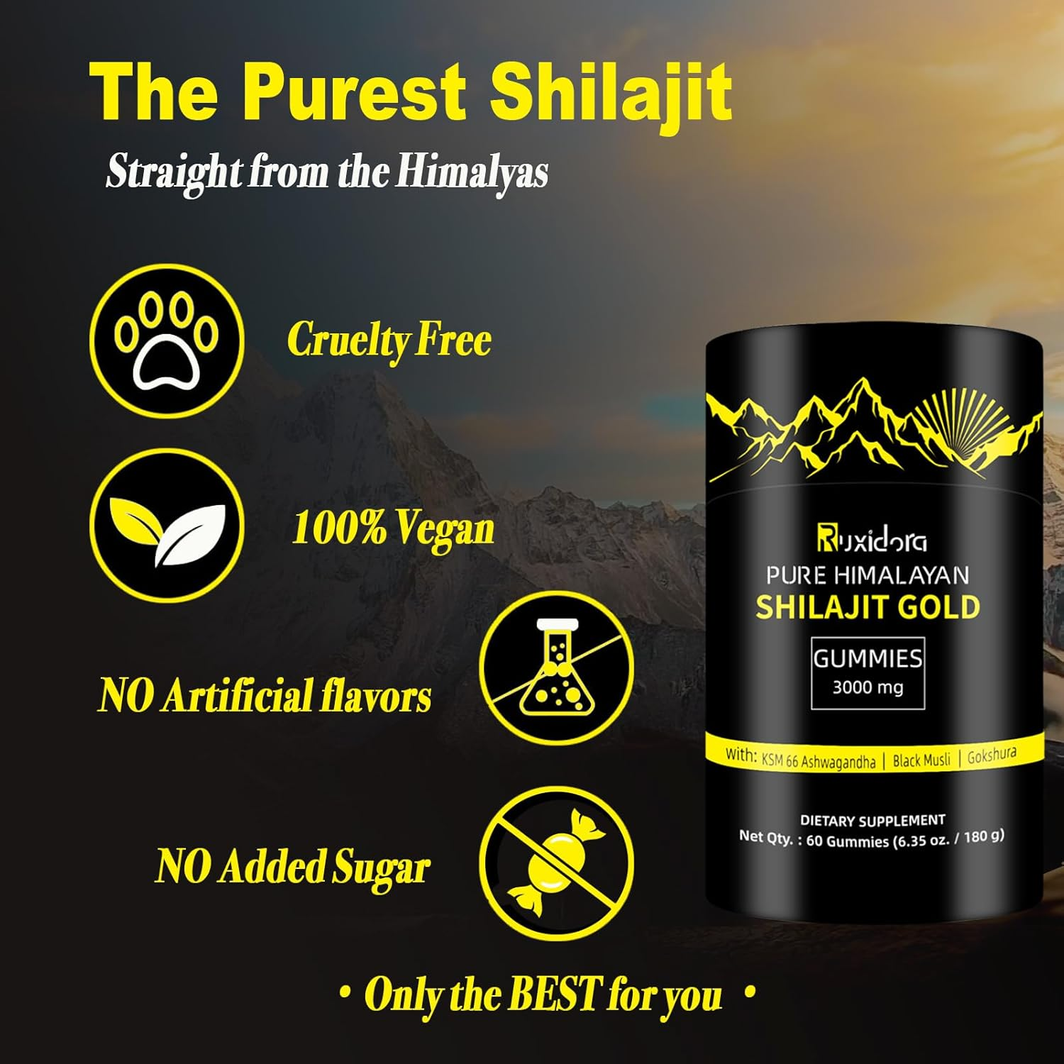 Pure Shilajit Gummies Gold I Lab Tested I No Added Sugar I Ashwagandha,Gokshura| Fulvic Acid & 85+ Trace Minerals I for Men, Women I Non-Gmo I & Organic I 60 Gummies image number 3