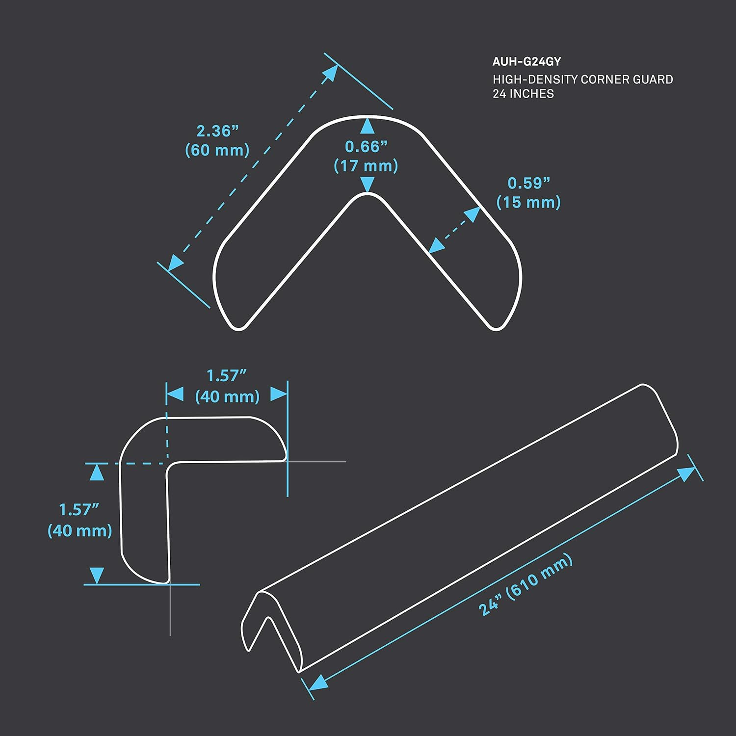 Urban House (2-Pack) High-Density Corner Guard Edge Protector & Bumper for Parking Garages, Workshops, Baby Proofing Walls and Furniture - Neutral Grey, 24 Inches. image number 1