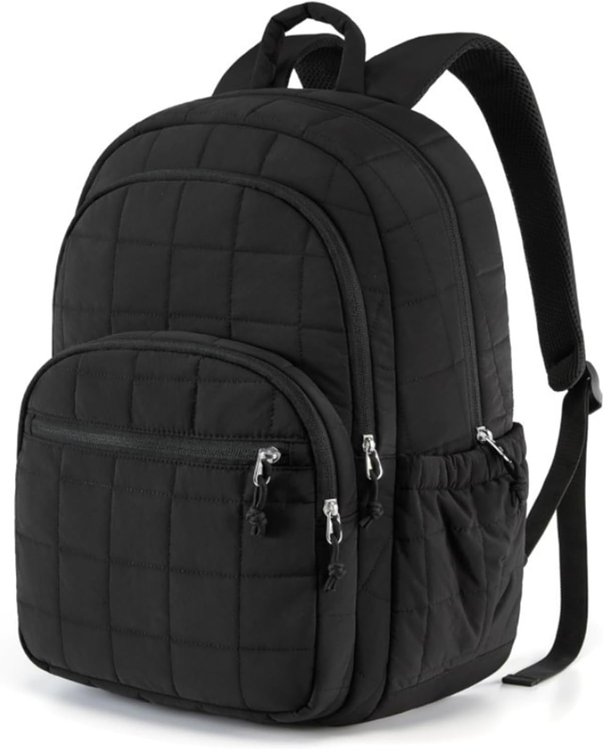 Seyfocnia Laptop Backpack for Women, 15.6 Inch Quilted Travel Backpack, Water-Resistant Casual Lightweight Daypack for Work Business Computer, Black image number 2