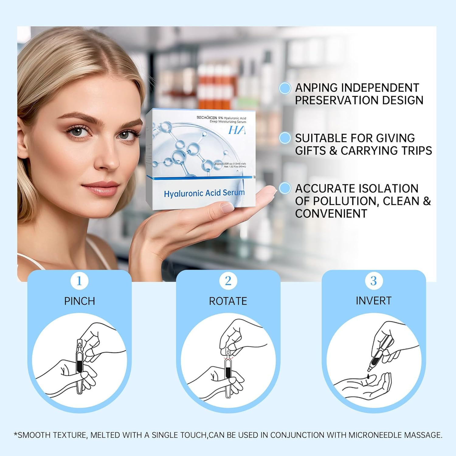 60 Pcs 5% Hyaluronic Acid Serum Ultra-Hydrating Vials,Hyaluronic Acid Tubes,Wake Nature'S Premium Hyaluronic Serum,Single-Use Ultra-Hydrating Essence for Face